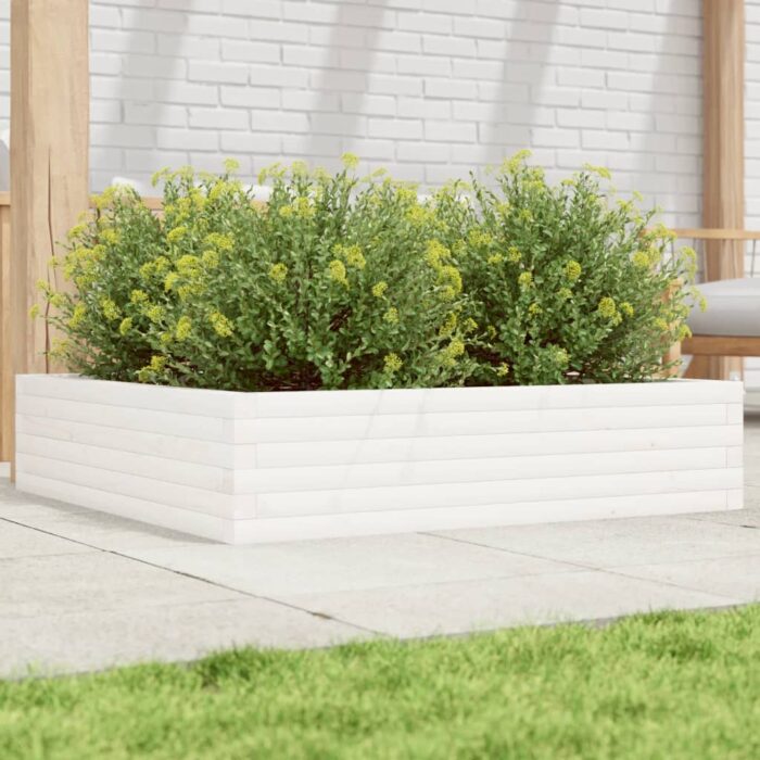 Jardinière blanc 100x100x23 cm bois de pin massif – Image 1