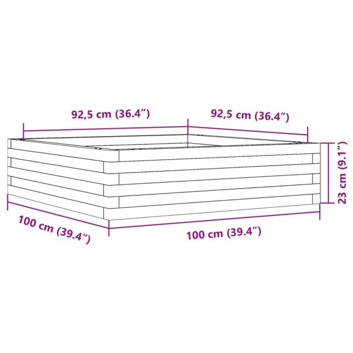 Jardinière cire marron 100x100x23 cm bois de pin massif – Image 8