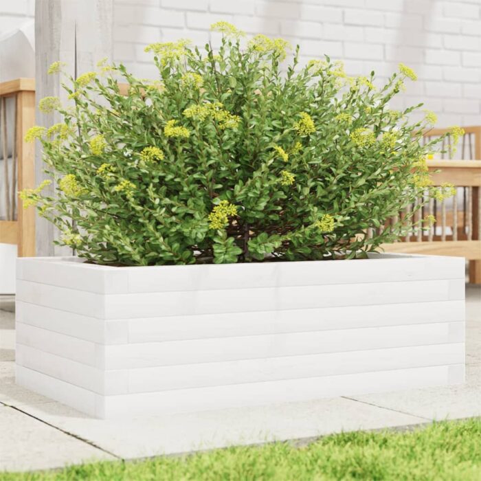 Jardinière blanc 70x40x23 cm bois de pin massif – Image 1