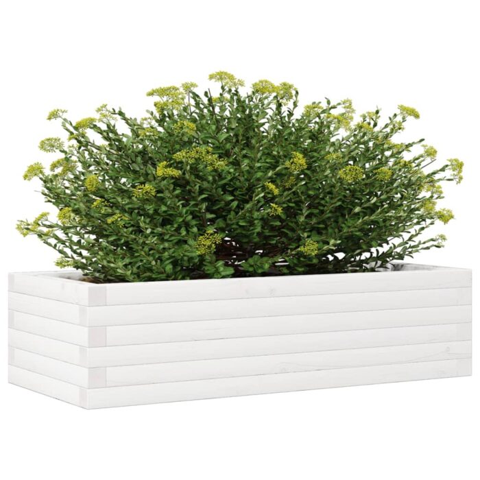 Jardinière blanc 90x40x23 cm bois de pin massif – Image 2