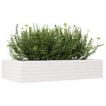 Jardinière blanc 110x60x23 cm bois de pin massif – Image 2