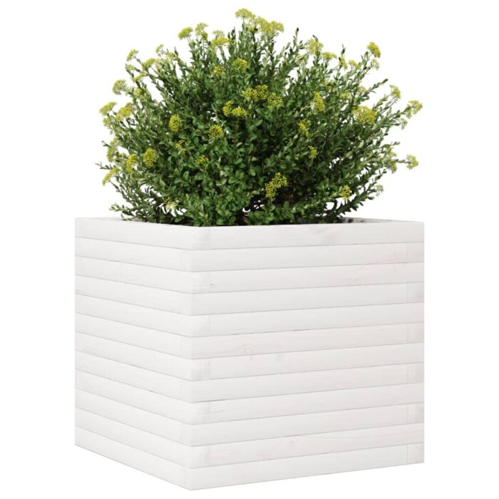 Jardinière blanc 50x50x45,5 cm bois de pin massif – Image 2