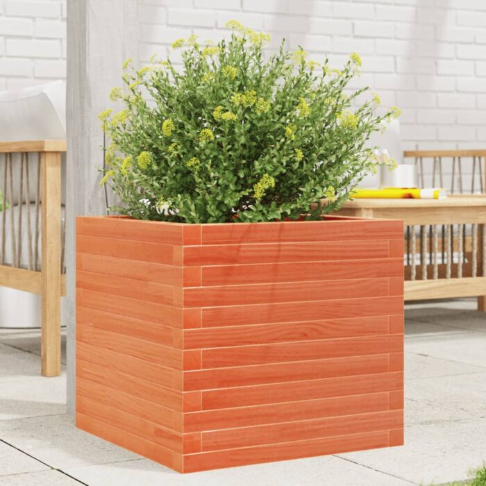 Jardinière cire marron 50x50x45,5 cm bois de pin massif – Image 1