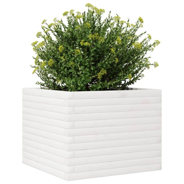 Jardinière blanc 60x60x45,5 cm bois de pin massif – Image 2