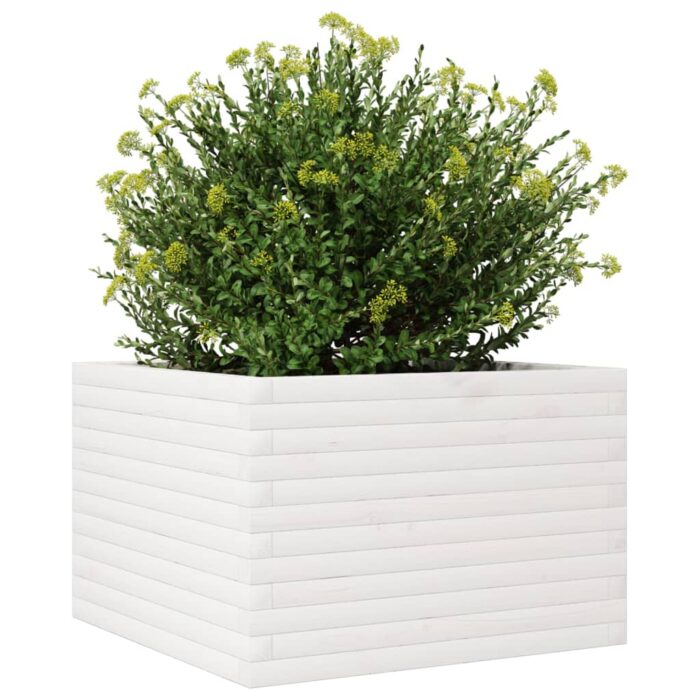 Jardinière blanc 70x70x45,5 cm bois de pin massif – Image 2