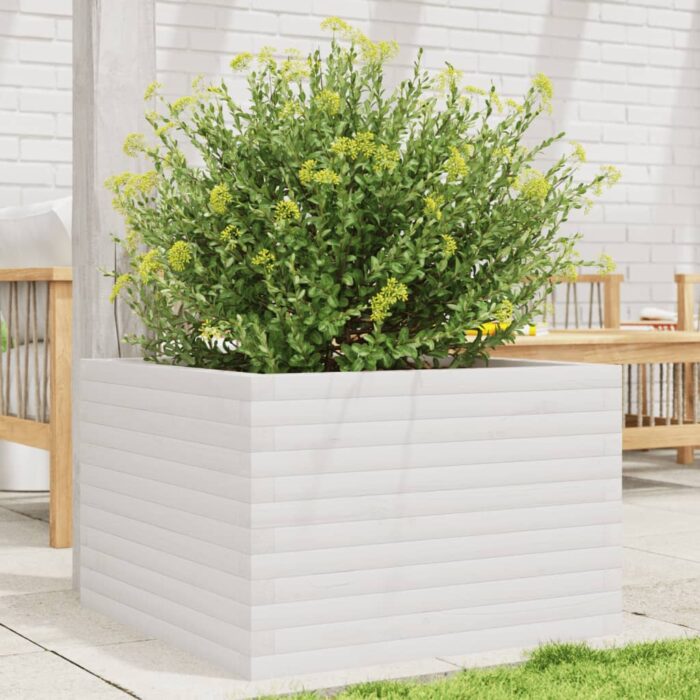 Jardinière blanc 70x70x45,5 cm bois de pin massif – Image 1