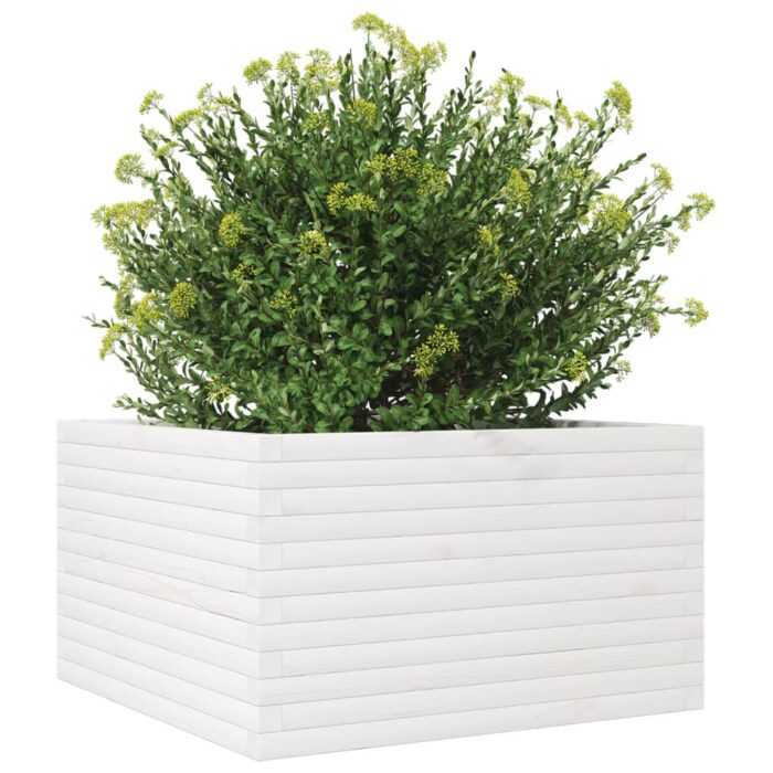 Jardinière blanc 80x80x45,5 cm bois de pin massif – Image 2