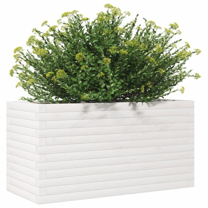 Jardinière blanc 90x40x45,5 cm bois de pin massif – Image 2
