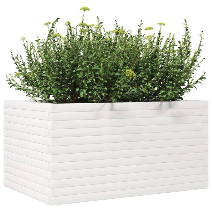 Jardinière blanc 90x60x45,5 cm bois de pin massif – Image 2