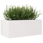 Jardinière blanc 110x60x45,5 cm bois de pin massif – Image 2