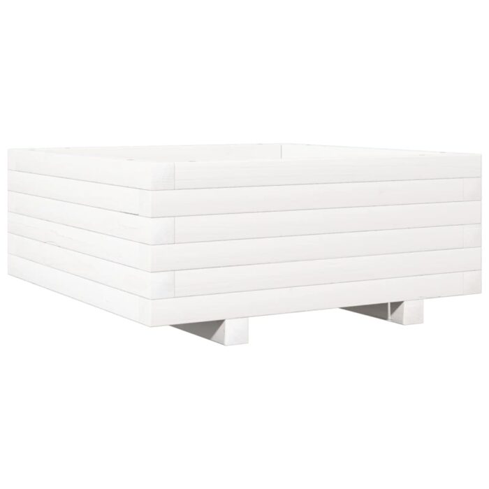 Jardinière blanc 60x60x26,5 cm bois de pin massif – Image 5