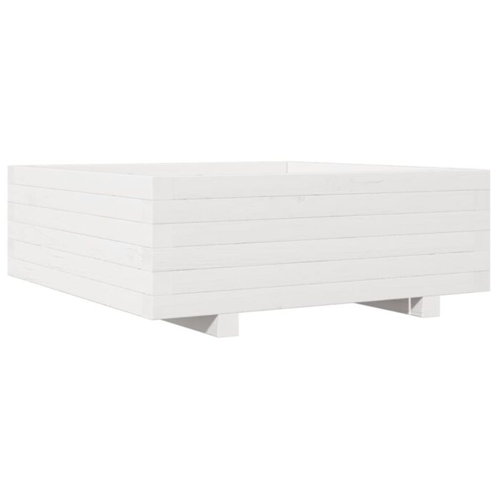 Jardinière blanc 70x70x26,5 cm bois de pin massif – Image 5