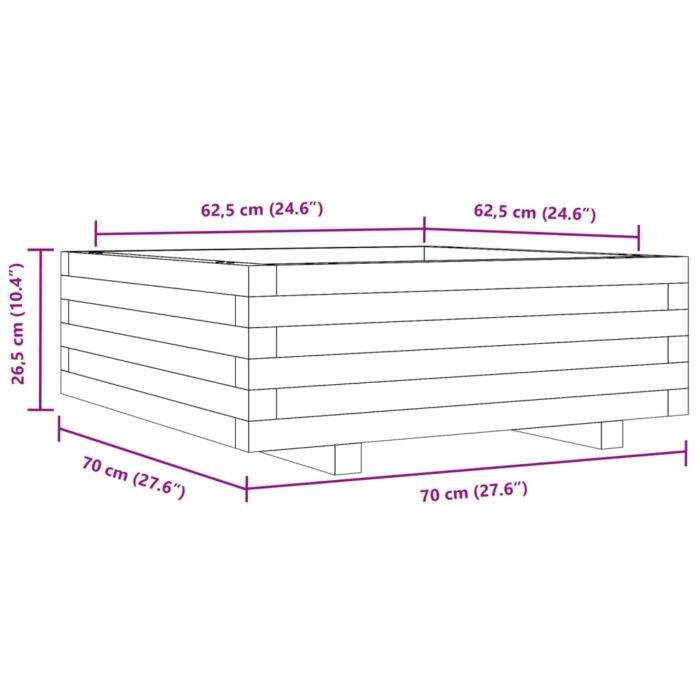 Jardinière blanc 70x70x26,5 cm bois de pin massif – Image 8