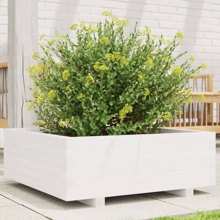 Jardinière blanc 70x70x26,5 cm bois de pin massif – Image 1