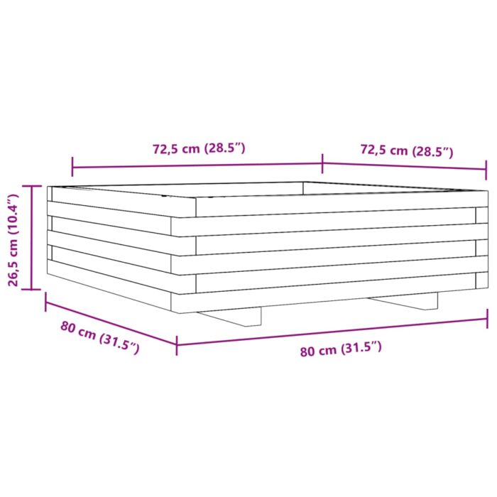 Jardinière cire marron 80x80x26,5 cm bois de pin massif – Image 8