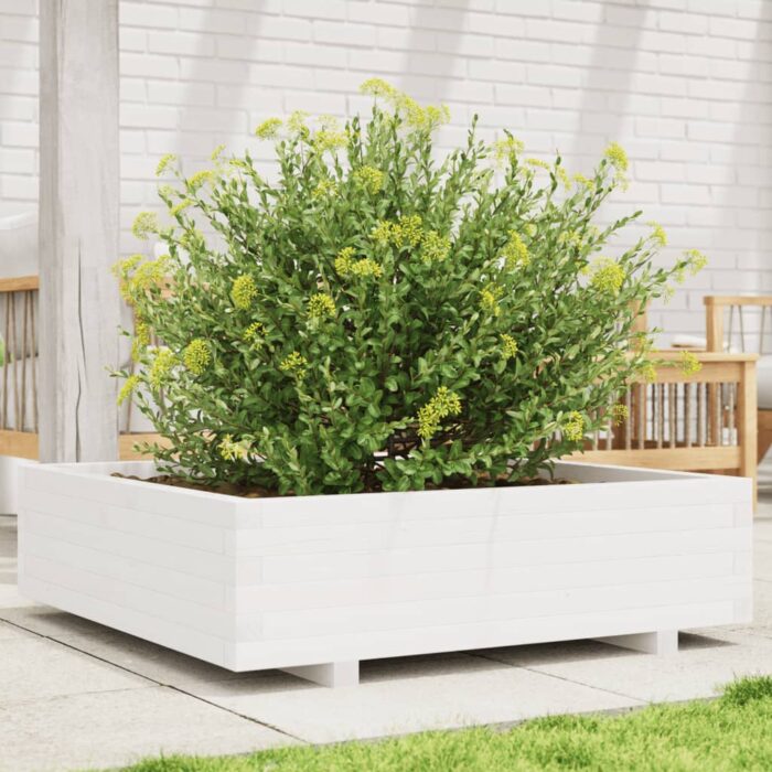 Jardinière blanc 90x90x26,5 cm bois de pin massif – Image 1
