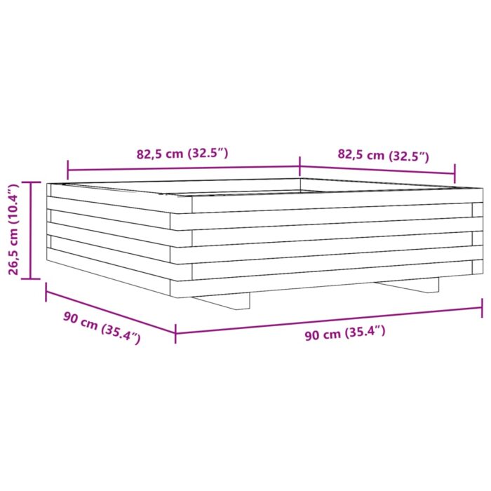 Jardinière cire marron 90x90x26,5 cm bois de pin massif – Image 8