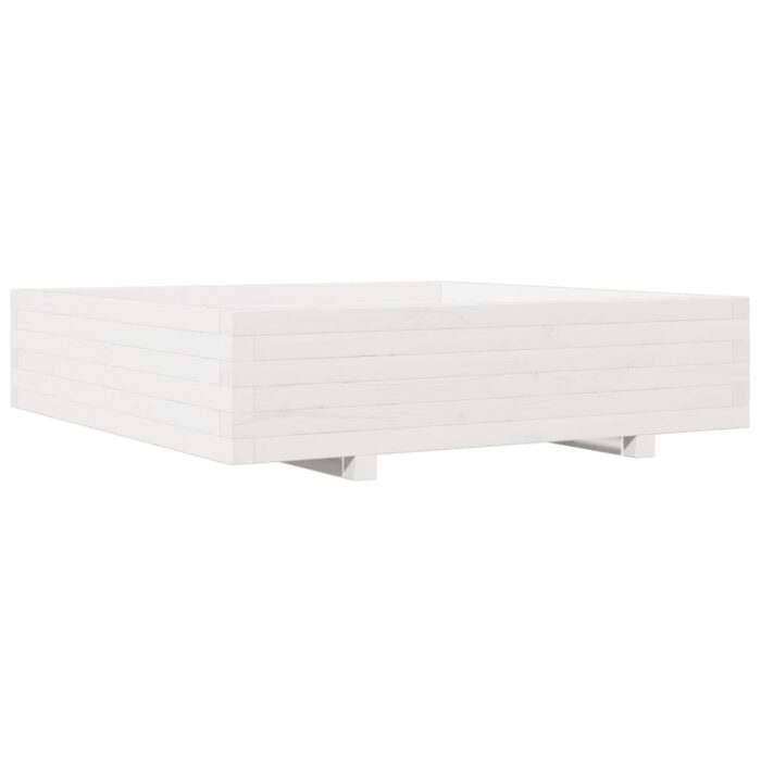 Jardinière blanc 100x100x26,5 cm bois de pin massif – Image 5