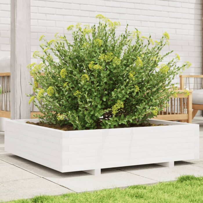 Jardinière blanc 100x100x26,5 cm bois de pin massif – Image 1