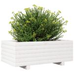 Jardinière blanc 70x40x26,5 cm bois de pin massif – Image 2