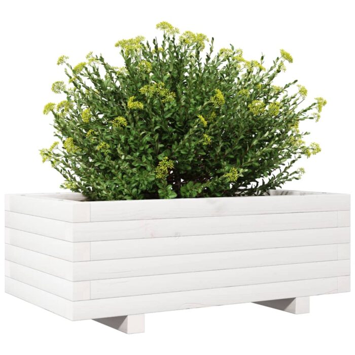 Jardinière blanc 70x40x26,5 cm bois de pin massif – Image 2