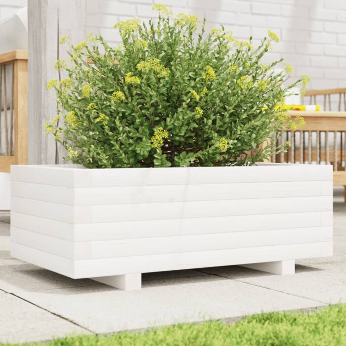 Jardinière blanc 70x40x26,5 cm bois de pin massif – Image 1