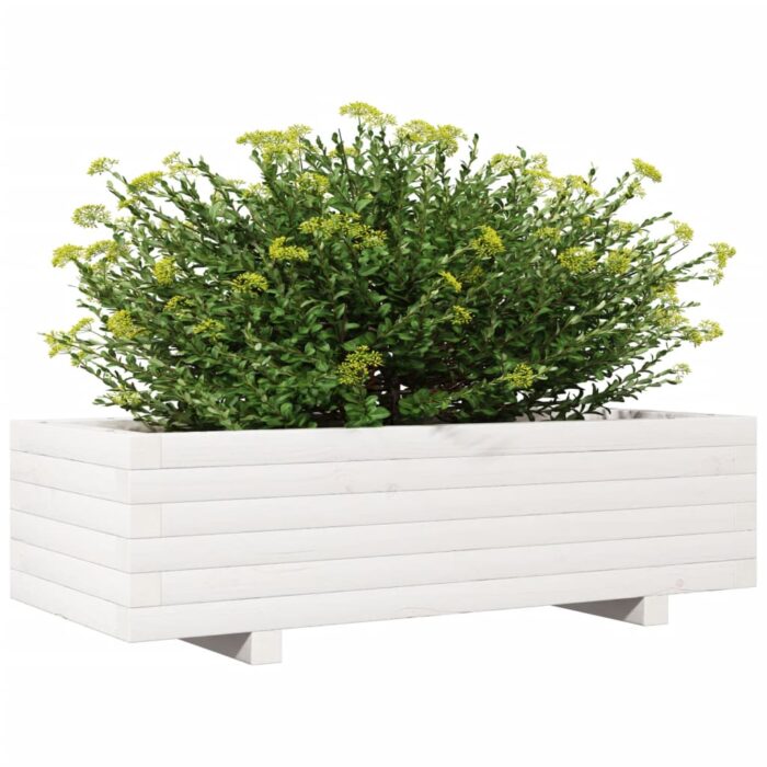 Jardinière blanc 90x40x26,5 cm bois de pin massif – Image 2
