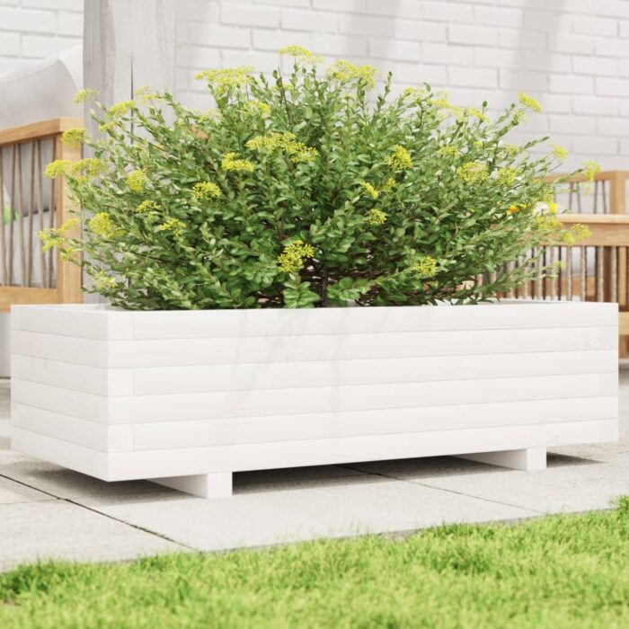 Jardinière blanc 90x40x26,5 cm bois de pin massif – Image 1