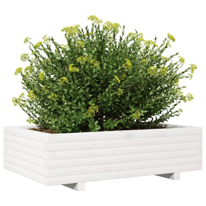 Jardinière blanc 90x60x26,5 cm bois de pin massif – Image 2