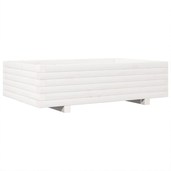 Jardinière blanc 90x60x26,5 cm bois de pin massif – Image 5