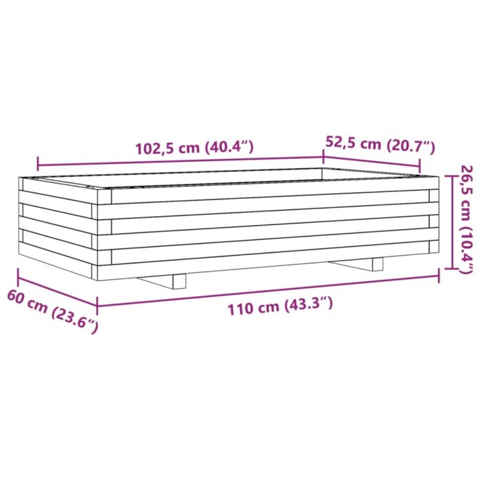 Jardinière cire marron 110x60x26,5 cm bois de pin massif – Image 8