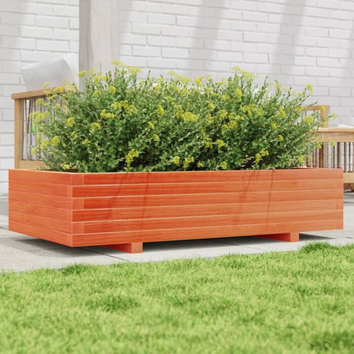 Jardinière cire marron 110x60x26,5 cm bois de pin massif – Image 1