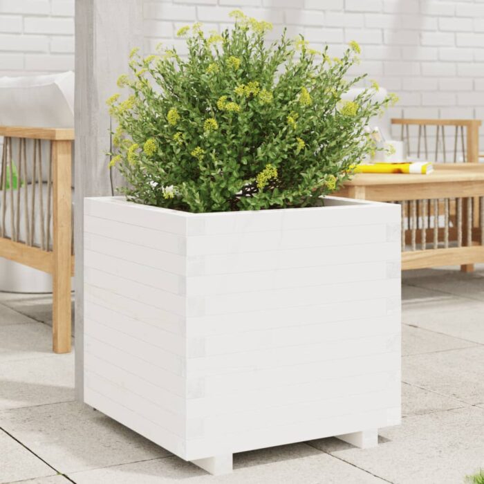 Jardinière blanc 60x60x49,5 cm bois de pin massif – Image 1