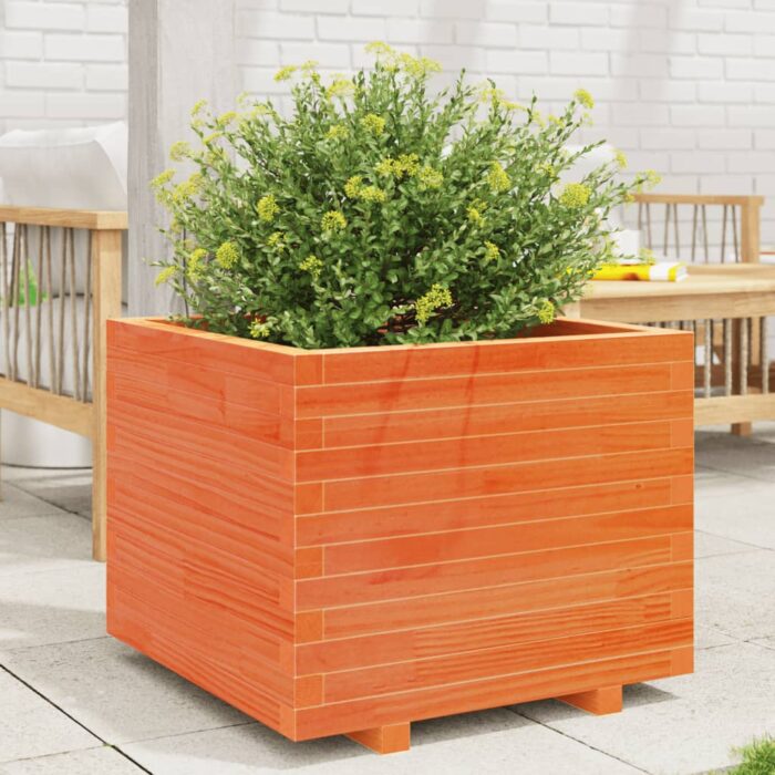 Jardinière cire marron 60x60x49,5 cm bois de pin massif – Image 1