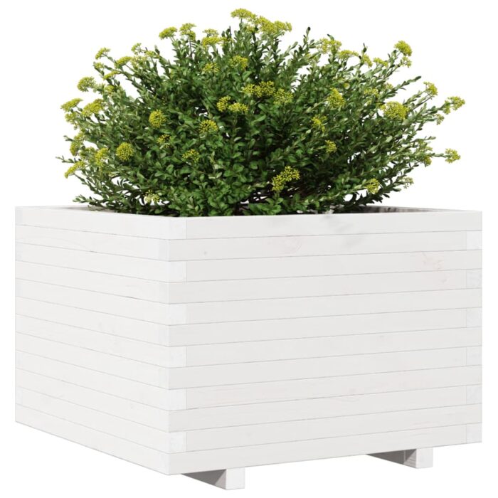 Jardinière blanc 70x70x49,5 cm bois de pin massif – Image 2