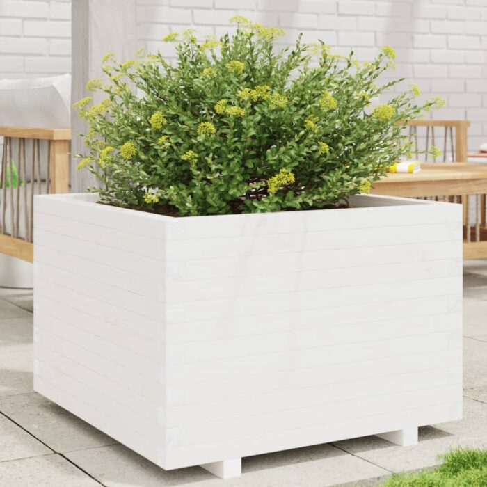 Jardinière blanc 70x70x49,5 cm bois de pin massif – Image 1