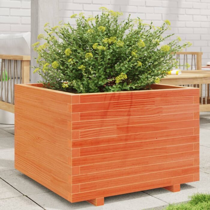 Jardinière cire marron 70x70x49,5 cm bois de pin massif – Image 1
