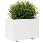 Jardinière blanc 70x40x49,5 cm bois de pin massif – Image 2