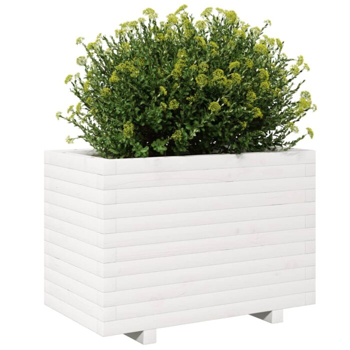 Jardinière blanc 70x40x49,5 cm bois de pin massif – Image 2
