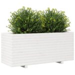 Jardinière blanc 110x40x49,5 cm bois de pin massif – Image 2