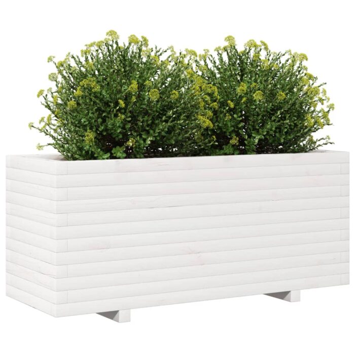 Jardinière blanc 110x40x49,5 cm bois de pin massif – Image 2