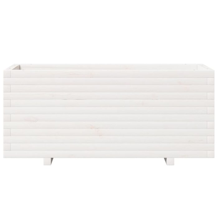 Jardinière blanc 110x40x49,5 cm bois de pin massif – Image 3