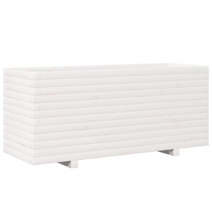 Jardinière blanc 110x40x49,5 cm bois de pin massif – Image 5