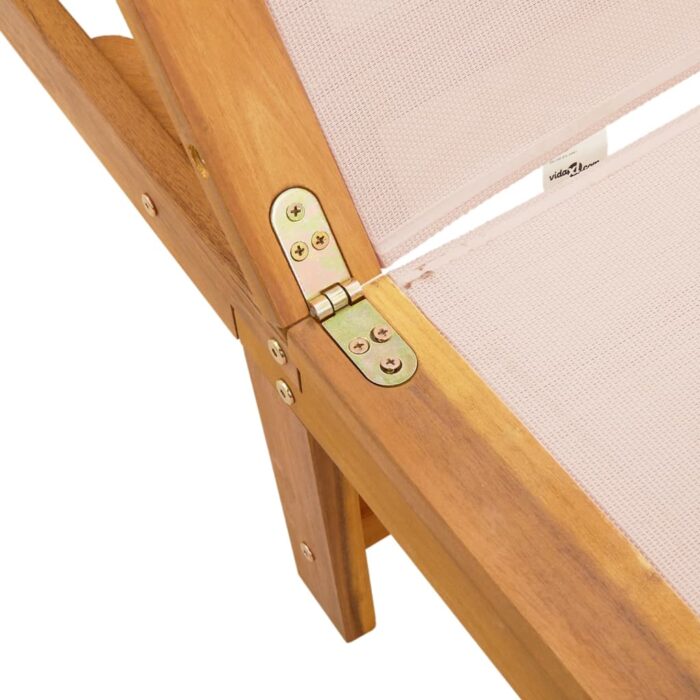 Chaise longue crème bois d'acacia solide et textilène – Image 5