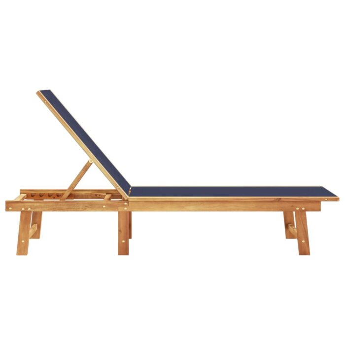 Chaise longue bleu bois d'acacia solide et textilène – Image 2