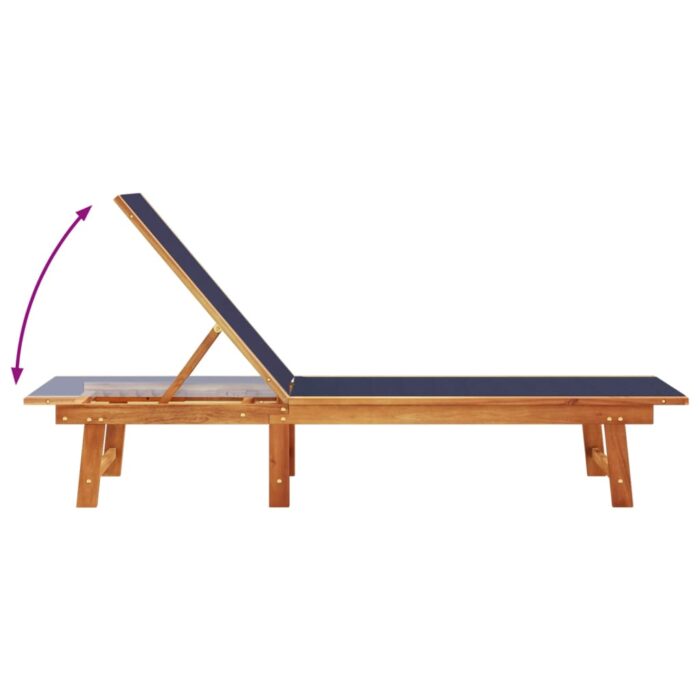 Chaise longue bleu bois d'acacia solide et textilène – Image 4