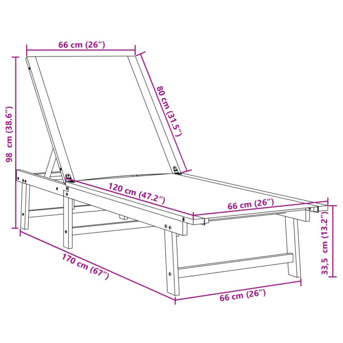 Chaise longue bleu bois d'acacia solide et textilène – Image 8