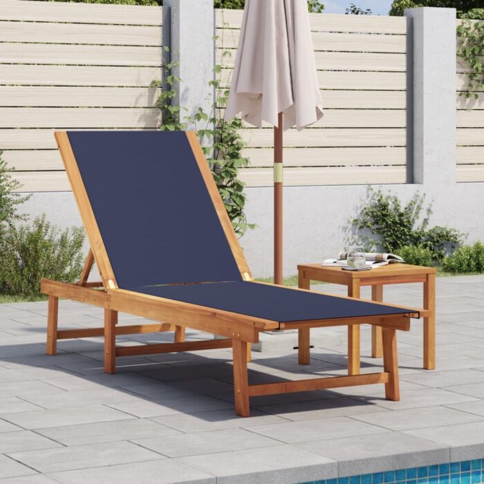 Chaise longue bleu bois d'acacia solide et textilène – Image 1