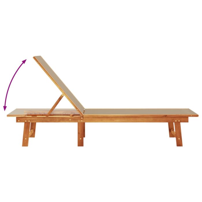 Chaise longue taupe bois d'acacia solide et textilène – Image 4