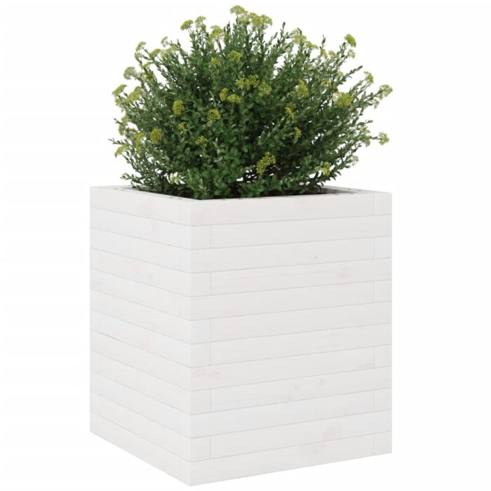 Jardinière blanc 40x40x46 cm bois de pin massif – Image 2